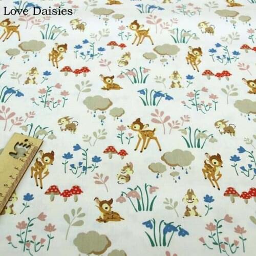 100% Cotton Cartoon BEIGE Garland Flowers Mushroom Sika Deer Twill Fabrics for Bedding Apparel Dress Decor Handcraft