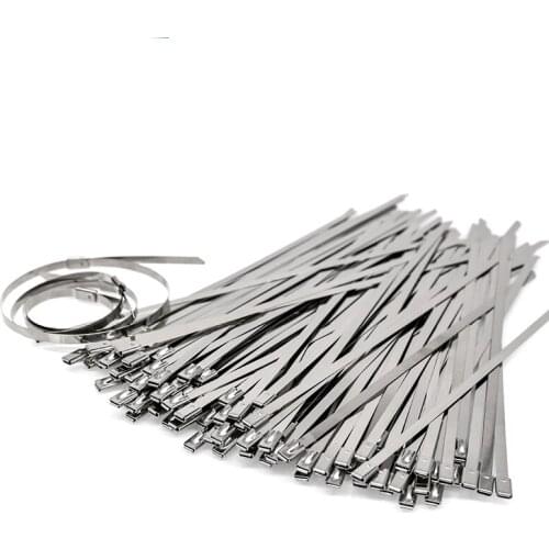 100pcs 4.6x100/150/200/400mm Stainless Steel Cable Ties, Locking Metal Zip-Exhaust Wrap Coated Multi-Purpose Locking Cable Ties
