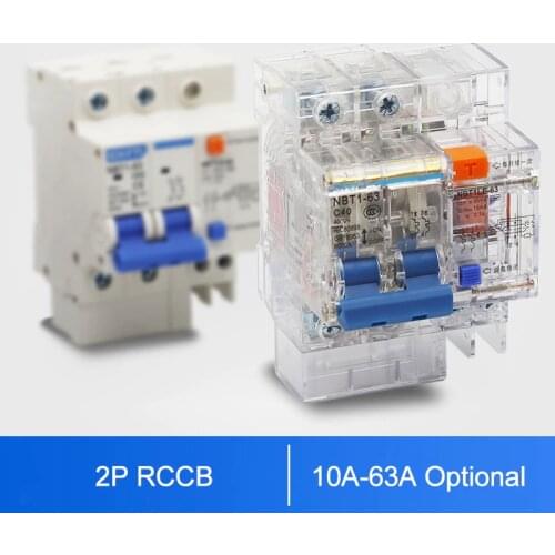2 Pole DZ47LE NBT1LE 10A 16A 20A 25A 32A 40A 50A 63A transparent residual current earth leakage circuit breaker ELCB RCBO RCCB