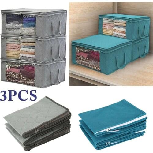 3 Pcs Non-woven Storage Bags Damp-proof Anti Mold Foldable Clothes Quilt Storage Bag Wardrobe Clothing Organizer Box