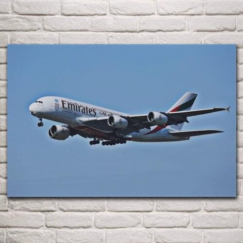 Airbus a380 passenger aircraft blue sky flying airliner living room home wall art decor wood frame silk fabric poster KN202