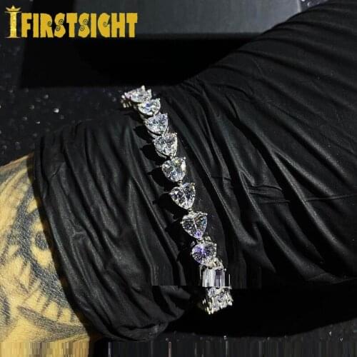 Gold Silver Color 5A CZ Heart Shape Bracelet Iced Out Bling Heart Tennis Chain Bracelets For Women Men Hiphop Fashion Jewelry