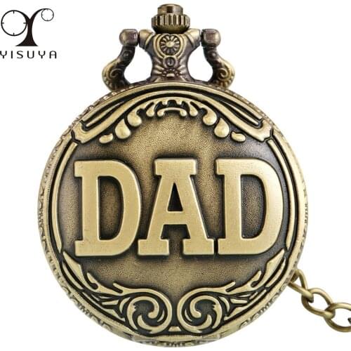 Bronze/Silver DAD Design Antique Birthday Gifts Necklace Pendant Watch Quartz Movement Fob Chain Pocket Clock Gifts Father