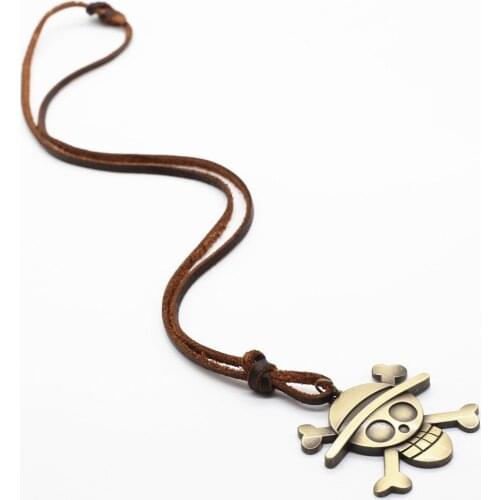 Genuine Leather Cowhide Long Sweater Chain Maxi Bronze Anime Cute Pirate Men Pendant Necklace Women Homme Male Cowboy Jewelry