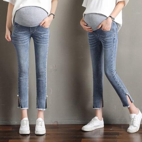 Maternity stretch straight jeans 2020 spring and summer new Korean fashion loose belly loose thin split pants