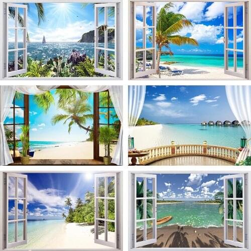 Photography Backdrop Summer Beach Party Sunshine Coconut Tree Holiday Bohemian Backgrounds Mandala Wall Hanging Decor Photophone