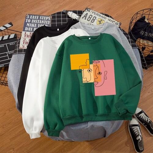 Vintage Creation Face Line Art Crew Neck Hoodies Kawaii Jumper Outfits Gothic Sweatshirts Aesthetic Harajuku Autumn Fashion Top