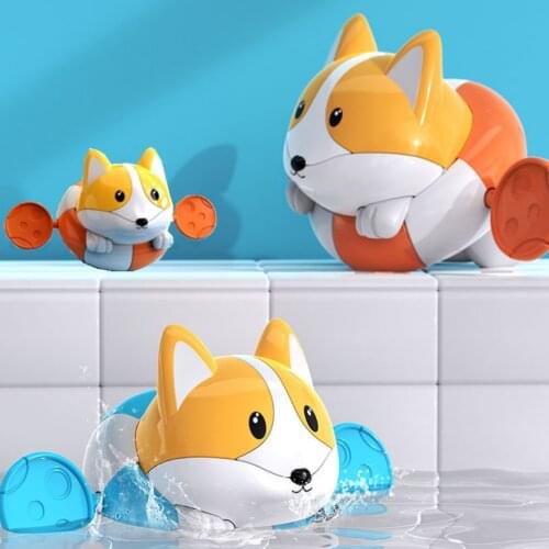 Bath Toys Baby Water Chain Clockwork Cute Cartoon Dog Corgi Infant Swim Wound-Up Kids Beach Water Bath Toy