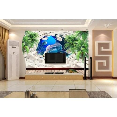 Customize photo wallpaper Living room bedroom Dolphin coconut tree wall papers home decor