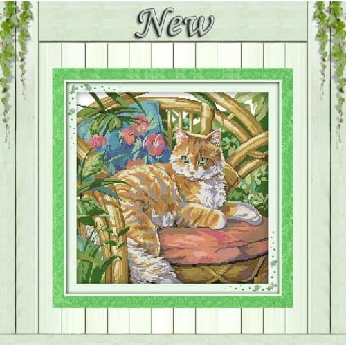 The cat on the chair animal painting Counted Print on canvas DMC 11CT 14CT Chinese Cross Stitch kits Needlework Set embroidery