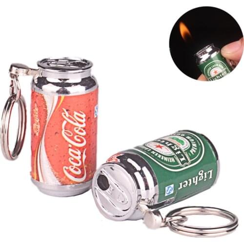 Creative Cola Bottle Red Flame Butane Gas Lighter Multi Color Keychain Cigarette Lighters Hanging Funny Ensendedores Creativos