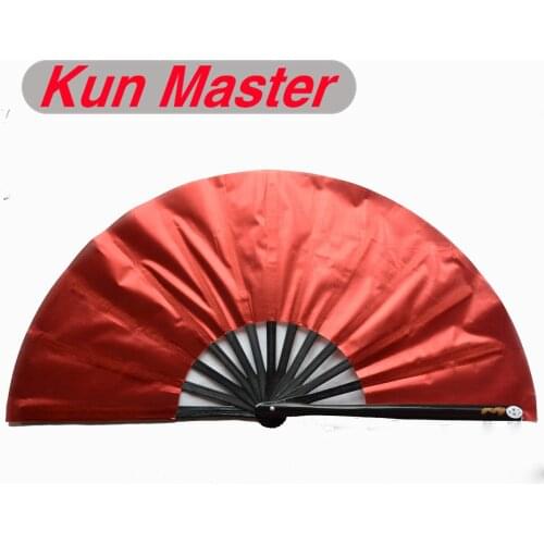 Kun Master 34 Cm Bamboo Chinese Kung Fu Tai Chi Fan With Shine Red Cover Black Staves