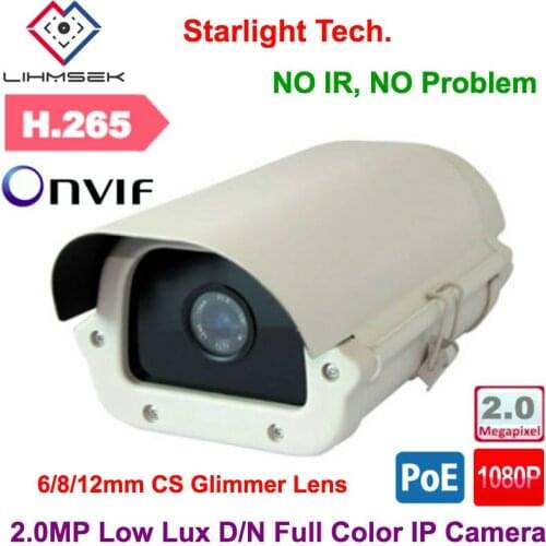 Lihmsek Outdoor Starlight Camera IP Waterproof H265 IPC POE ONVIF P2P Network Camera Color image 24 hours 2.0 Megapixel 1080P