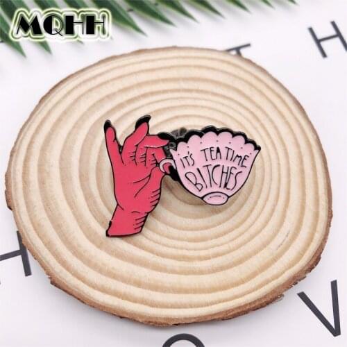 Cartoon Pink Body Organ Hand Skeleton Cup Exaggerated Enamel Brooch Alloy Badge Clothes Bag Pin Woman Punk Jewelry Gift For Kid