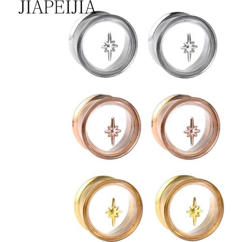 Lucky Star Ear Gauges Plugs Stretching Kit Tunnels Stainless Steel Screw on Double Flared Expander Piercing Earring