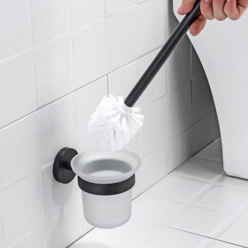 304 Stainless Steel Toilet Brush Holder Black Bathroom Cleaning Brush Holder With Toilet Brush Wall Mounted