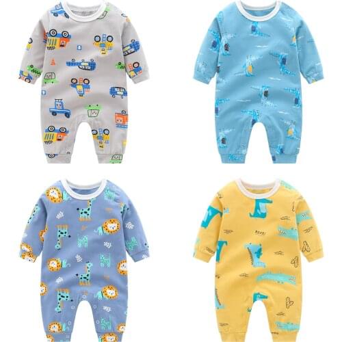 2021 Spring And Autumn New Baby Clothes For Boys Cartoon Long Sleeve Climbing Rompers Dinosaur Pattern Newborn Jumpsuit For Kids