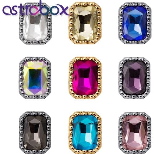New Rectangle Shape Glass Rhinestones With Nest Claw Sew On Crystal Stone Strass Diamond Copper Base Buckle Wedding Decoration