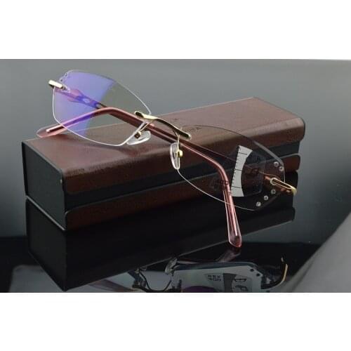 Diamond Cutting Titanium Alloy Ladies Women Fashion Progressive Multifocus Reading Glasses Add 75 100 125 150 175 200 to 400
