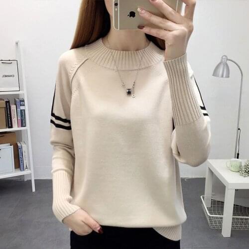 Autumn Winter Style Women Knitted Pullover Sweater Lady Casual Long Sleeve Stand Collar Knitted Sweater Pullover Tops ZZ0930