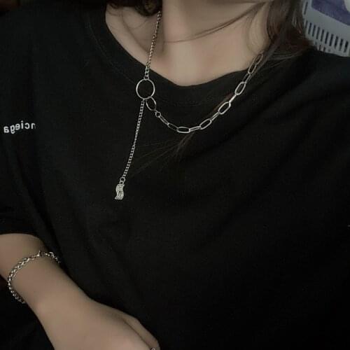 Titanium Steel Unique Letter Print Coin Pendant Necklace for Women Linked Chain Splicing Asymmetry Choker Necklaces Jewellery