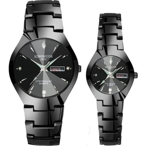 Couple Watches Pair Men and Women Quartz Wristwatch Steel Waterproof Luminous Pointer Day/Date Dual Calendar Fashion Paired Hour