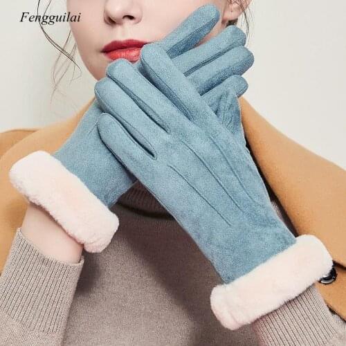 Pure Velvet Gloves Womens Winter Warm Plush Thickening Korean Lovely Cold Proof