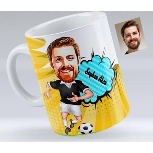 Personalized Black White Football Player Caricature Of White Mug cup-2