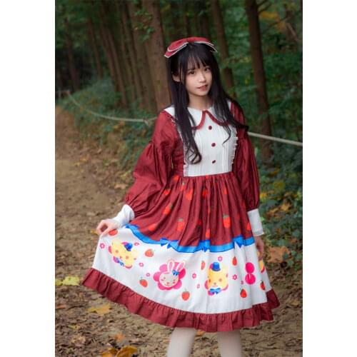 Princess tea party sweet lolita dress vintage peter pan collar cute printing victorian dress kawaii girl gothic lolita op loli