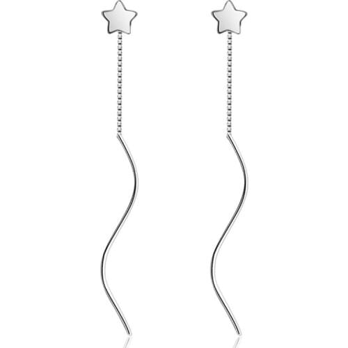 Simple Fashion Five Star Water ripple Long Tassel Drop Earrings quality Jewelry Women Statement Earring Silver 925