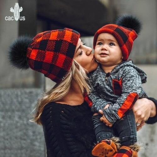 Winter Hat for Women and Kid Woolen Thickened Winter Womens Knit Hat Pom Poms for Hat Soft Baby Winter Warm Hats