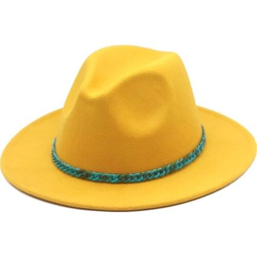 Men fedora hats Jazz Hats British style turquoise chain hat women fashion hat wide brim hat jazz woolen hat new flat brim hat