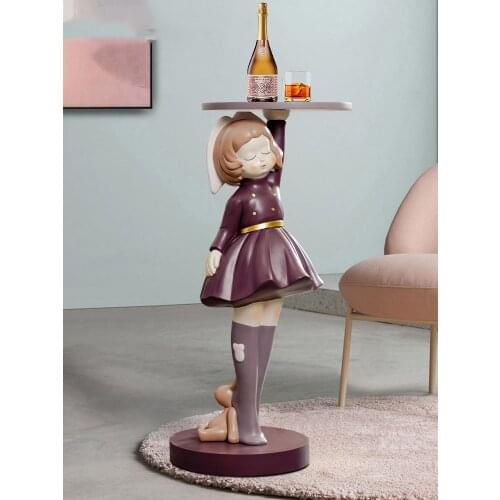 Nordic Large Floor Girl Storage Tray Resin Statues Ornaments Home Livingroom Furnishing Crafts Hotel Lobby Sculpture Decoration