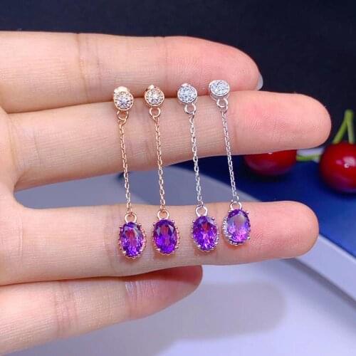 Special style, 925 Silver Natural Amethyst eardrop, tassel style, personality design, ladies'jewelry