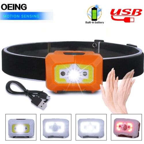 LED Induction Headlamp USB Rechargeable Sensor Headlight Waterproof Flashlight Built-in Battery Ultralight Cap-clip Fishing Lamp