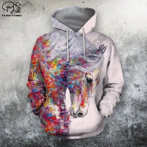 PLstar Cosmos Beautiful Colorful Horse 3D Printed Hoodies Sweatshirts Zip Hooded For Men And Women Casual Streetwear Style-D3