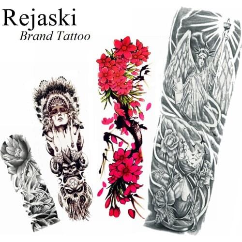 Black Indians Tribal Totem Temporary Tattoo Stickers Men Warrior Flash Flower Blossom Tatoo Body Full Arm Art Fake Tattoos Women