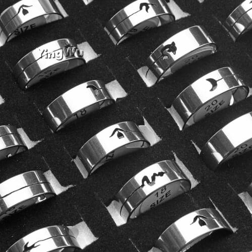 Yingwu Men Women Stainless Steel Ring Silver Color Simple Hollow Ring Band Wedding Promise Ring 100pcs Wholesale