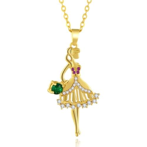 YJGS Korean Fashion Cute Girl Shape Pendant Necklaces Women Golden Color Statement Zircon Necklace Charm Necklaces Jewelry Gifts