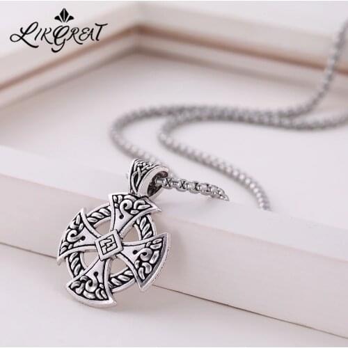 LIKGREAT Stainless Steel Chain Amulet Jewelry for Men Vintage Cross Pendant Necklace Viking Celtics Knot Hip Hop Accessories