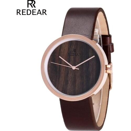 REDEAR 2019 Hot Sale Woman Watch Popular Rose Gold with Blackwood Surface Watch Fashion Dark Brown Leather Strap Wrist Watches