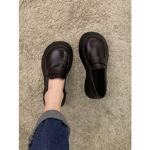Single shoes womens autumn 2020 new British style small leather shoes wild thick-heel round toe mid-heel Japanese loafers