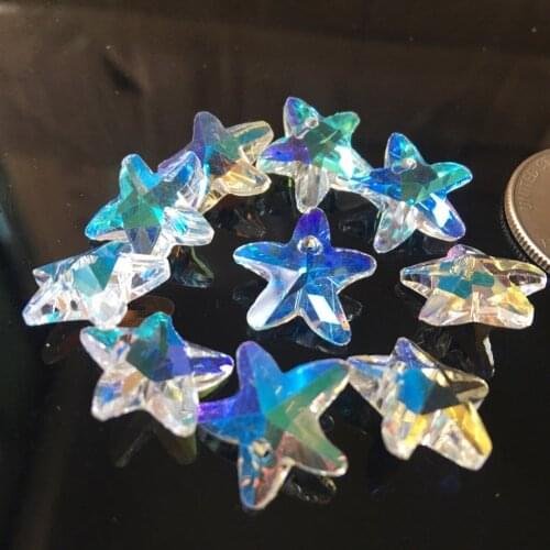 10Pcs Aurora Rainbow Chandelier Suncatcher Faceted Fire Polish Crystal Star Pendant Beads 14MM Top Drill DIY Spacer Charm