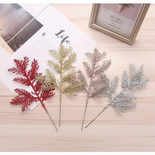 10 Pcs/set Glitter Fern Leaf Stems Artificial Leaves Christmas Tree Xmas Wedding Decor