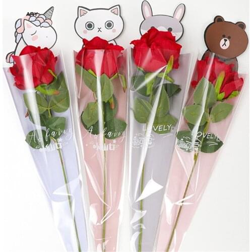 20pcs Single Rose Flower Packaging Bag Waterproof Rose Wrapping Bag Plastic Gift Packaging Materials