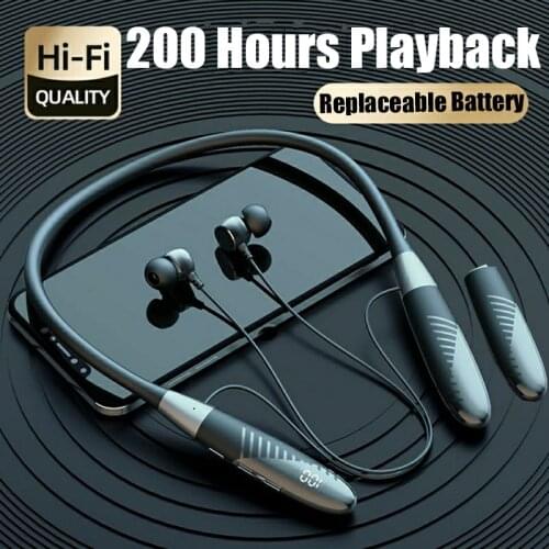 200 Hours Wireless Earphone Bluetooth HiFi Bass Headphones Magnetic Outdoor Sports Headset Waterproof Earplugs 【fone de ouvido