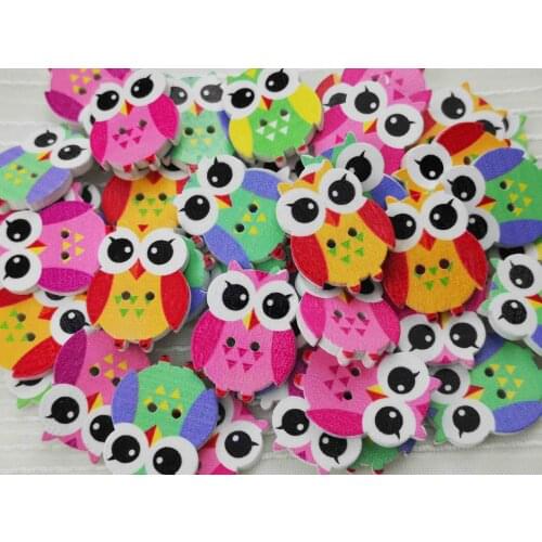 50PCS 18*25mm Cartoon owl wooden buttons handmade buckle diy accessories painted wooden buttons DIY clothing buttons