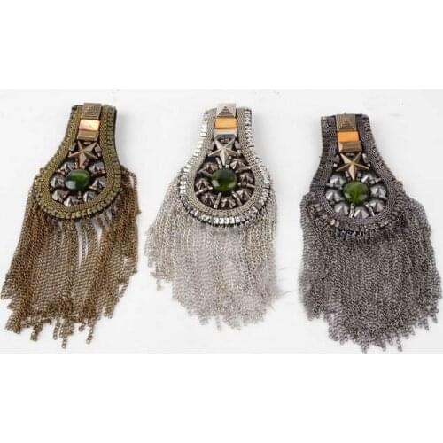 Promotion Retail & Wholesale Vintage PUNK cool quality black fivestar spike tassel epaulet badge party decoration