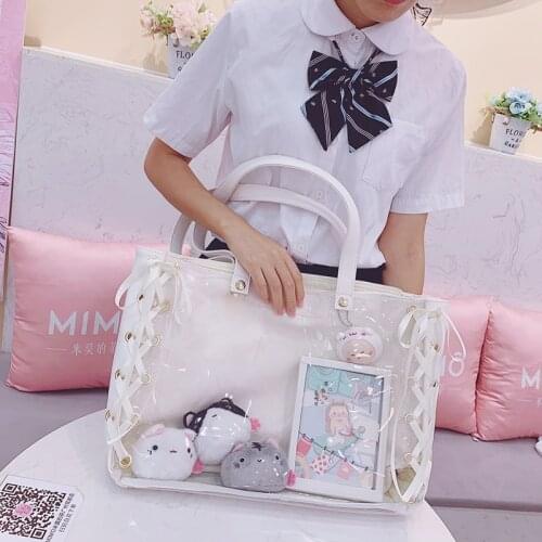 Anime Soft Girl Ita Bag Japanese Cute Side Bandage Bow Transparent Clear Handbag Itabag Cosplay Lolita Student Shoulder Bag