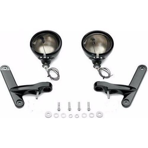 Black 4.5" Auxiliary Fog Passing Lights Hoursing Brackets + 4.5 inch Buckts for Harley Davidson 09-15 Street Glide FLHX